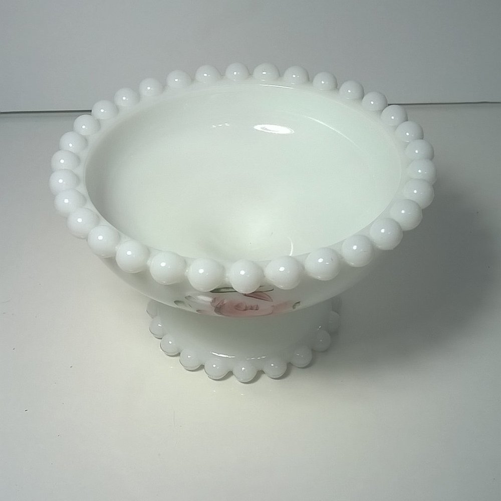 Vintage Milk Glass With Roses Compote/Candy Dish - Picture 6 of 8